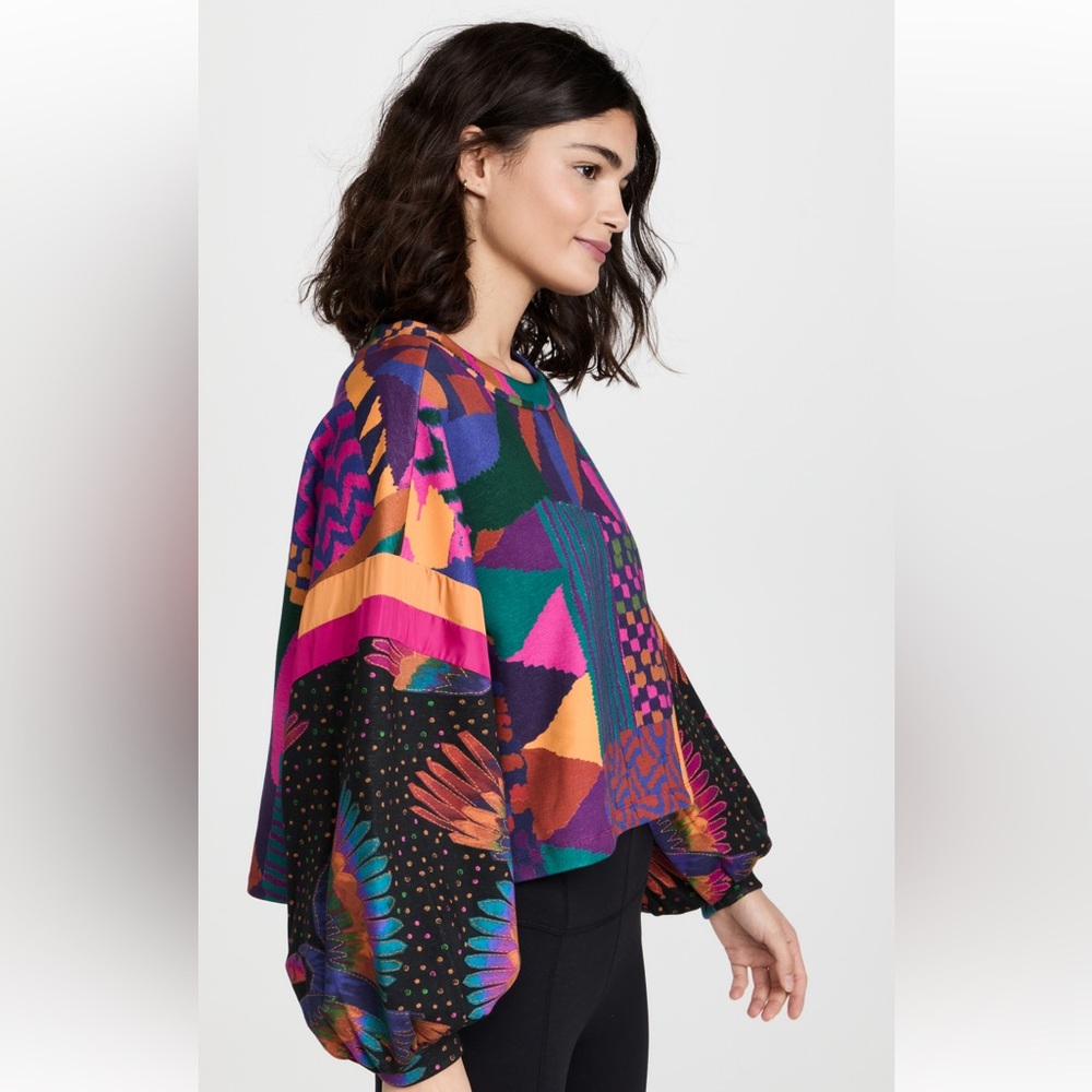 Exclusive Farm Rio Abstract Patches Cropped Sweatshirt